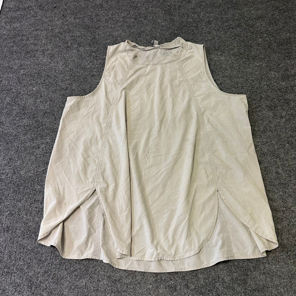 Athleta Tank Top Womens Size 1X Beige Sleeveless Athletic Side Slit Relaxed Fit
